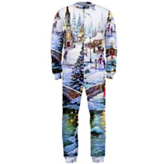 Icy Lights, Art, Christmas, Houses Onepiece Jumpsuit (men)