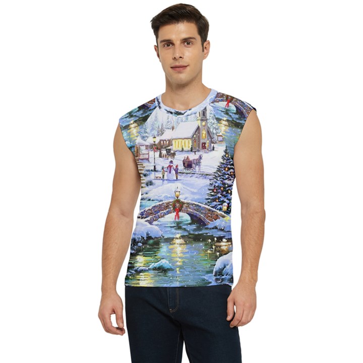 Icy Lights, Art, Christmas, Houses Men s Raglan Cap Sleeve T-Shirt