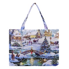 Icy Lights, Art, Christmas, Houses Medium Tote Bag by kyorashop23