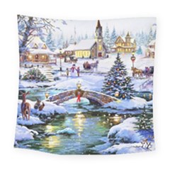 Icy Lights, Art, Christmas, Houses Square Tapestry (large)