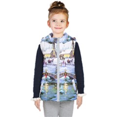 Icy Lights, Art, Christmas, Houses Kids  Hooded Puffer Vest