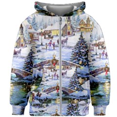 Icy Lights, Art, Christmas, Houses Kids  Zipper Hoodie Without Drawstring