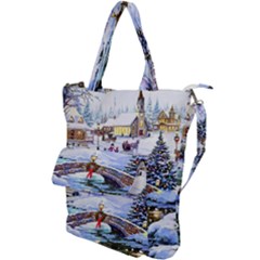 Icy Lights, Art, Christmas, Houses Shoulder Tote Bag by kyorashop23