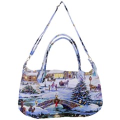 Icy Lights, Art, Christmas, Houses Removable Strap Handbag by kyorashop23