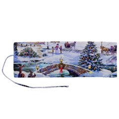 Icy Lights, Art, Christmas, Houses Roll Up Canvas Pencil Holder (m)