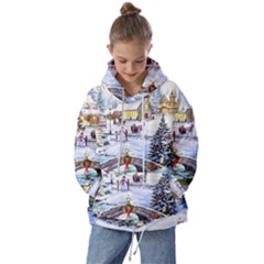 Icy Lights, Art, Christmas, Houses Kids  Oversized Hoodie