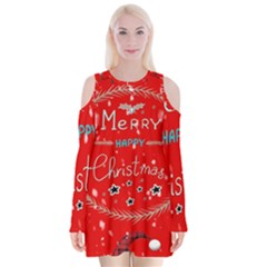 Merry, Happy Christmas, Christmas Gnome Velvet Long Sleeve Shoulder Cutout Dress