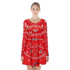 Merry, Happy Christmas, Christmas Gnome Long Sleeve Velvet V-neck Dress