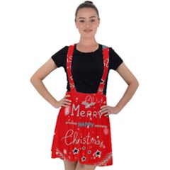 Merry, Happy Christmas, Christmas Gnome Velvet Suspender Skater Skirt by kyorashop23