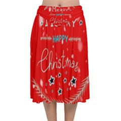 Merry, Happy Christmas, Christmas Gnome Velvet Flared Midi Skirt