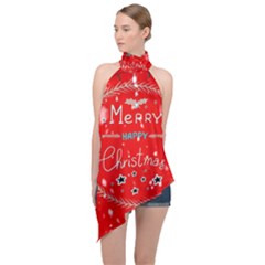 Merry, Happy Christmas, Christmas Gnome Halter Asymmetric Satin Top by kyorashop23