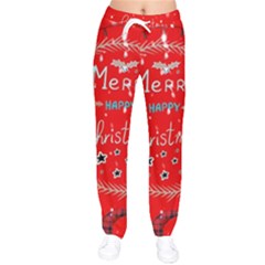 Merry, Happy Christmas, Christmas Gnome Women Velvet Drawstring Pants