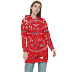 Merry, Happy Christmas, Christmas Gnome Women s Long Oversized Pullover Hoodie