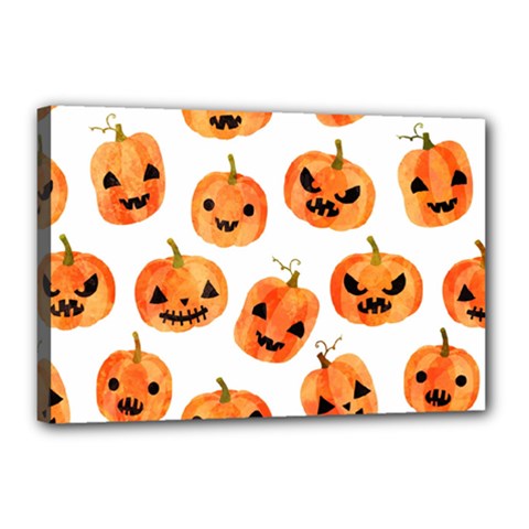 Orange Carved Pumpkins, Adoxali, Halloween Canvas 18  X 12  (stretched) by kyorashop23