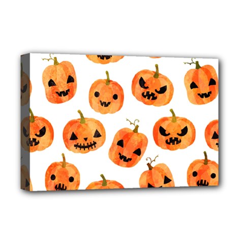 Orange Carved Pumpkins, Adoxali, Halloween Deluxe Canvas 18  X 12  (stretched) by kyorashop23