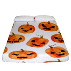 Orange Carved Pumpkins, Adoxali, Halloween Fitted Sheet (king Size) by kyorashop23