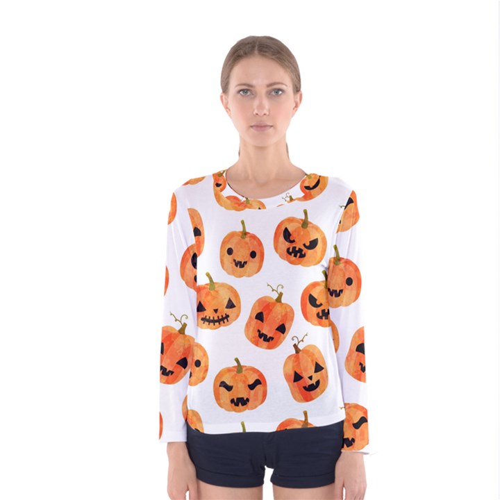 Orange Carved Pumpkins, Adoxali, Halloween Women s Long Sleeve T-Shirt