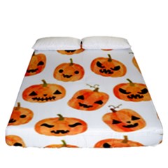 Orange Carved Pumpkins, Adoxali, Halloween Fitted Sheet (california King Size) by kyorashop23