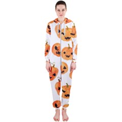 Orange Carved Pumpkins, Adoxali, Halloween Hooded Jumpsuit (ladies)