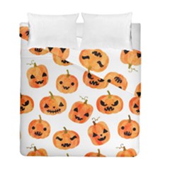 Orange Carved Pumpkins, Adoxali, Halloween Duvet Cover Double Side (full/ Double Size) by kyorashop23