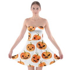 Orange Carved Pumpkins, Adoxali, Halloween Strapless Bra Top Dress