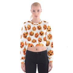 Orange Carved Pumpkins, Adoxali, Halloween Cropped Sweatshirt