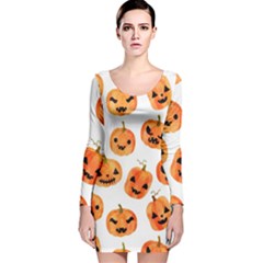 Orange Carved Pumpkins, Adoxali, Halloween Long Sleeve Velvet Bodycon Dress