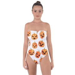 Orange Carved Pumpkins, Adoxali, Halloween Tie Back One Piece Swimsuit by kyorashop23