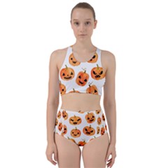 Orange Carved Pumpkins, Adoxali, Halloween Racer Back Bikini Set by kyorashop23