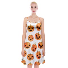 Orange Carved Pumpkins, Adoxali, Halloween Spaghetti Strap Velvet Dress