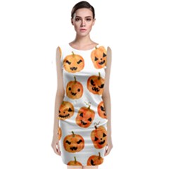 Orange Carved Pumpkins, Adoxali, Halloween Sleeveless Velvet Midi Dress