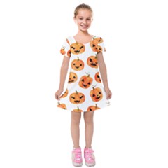 Orange Carved Pumpkins, Adoxali, Halloween Kids  Short Sleeve Velvet Dress