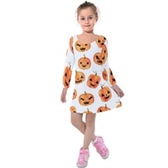 Orange Carved Pumpkins, Adoxali, Halloween Kids  Long Sleeve Velvet Dress