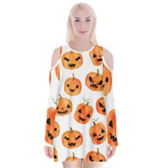 Orange Carved Pumpkins, Adoxali, Halloween Velvet Long Sleeve Shoulder Cutout Dress