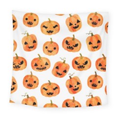 Orange Carved Pumpkins, Adoxali, Halloween Square Tapestry (large)