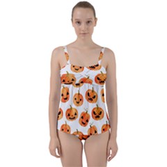 Orange Carved Pumpkins, Adoxali, Halloween Twist Front Tankini Set by kyorashop23