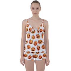 Orange Carved Pumpkins, Adoxali, Halloween Tie Front Two Piece Tankini by kyorashop23