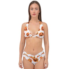 Orange Carved Pumpkins, Adoxali, Halloween Double Strap Halter Bikini Set by kyorashop23