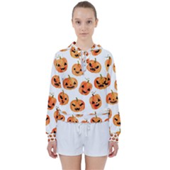 Orange Carved Pumpkins, Adoxali, Halloween Women s Tie Up Sweat