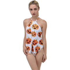 Orange Carved Pumpkins, Adoxali, Halloween Go With The Flow One Piece Swimsuit by kyorashop23