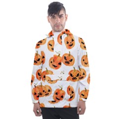 Orange Carved Pumpkins, Adoxali, Halloween Men s Front Pocket Pullover Windbreaker