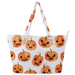 Orange Carved Pumpkins, Adoxali, Halloween Full Print Shoulder Bag by kyorashop23