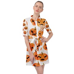 Orange Carved Pumpkins, Adoxali, Halloween Belted Shirt Dress by kyorashop23