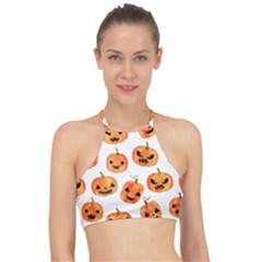 Orange Carved Pumpkins, Adoxali, Halloween Halter Bikini Top by kyorashop23