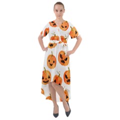 Orange Carved Pumpkins, Adoxali, Halloween Front Wrap High Low Dress by kyorashop23