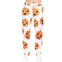 Orange Carved Pumpkins, Adoxali, Halloween Women Velvet Drawstring Pants