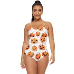 Orange Carved Pumpkins, Adoxali, Halloween Retro Full Coverage Swimsuit by kyorashop23