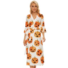 Orange Carved Pumpkins, Adoxali, Halloween Midsummer Wrap Dress by kyorashop23