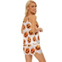 Orange Carved Pumpkins, Adoxali, Halloween V-Neck Satin Pajamas Set View3