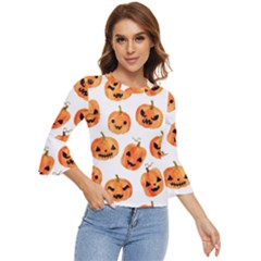 Orange Carved Pumpkins, Adoxali, Halloween Bell Sleeve Top